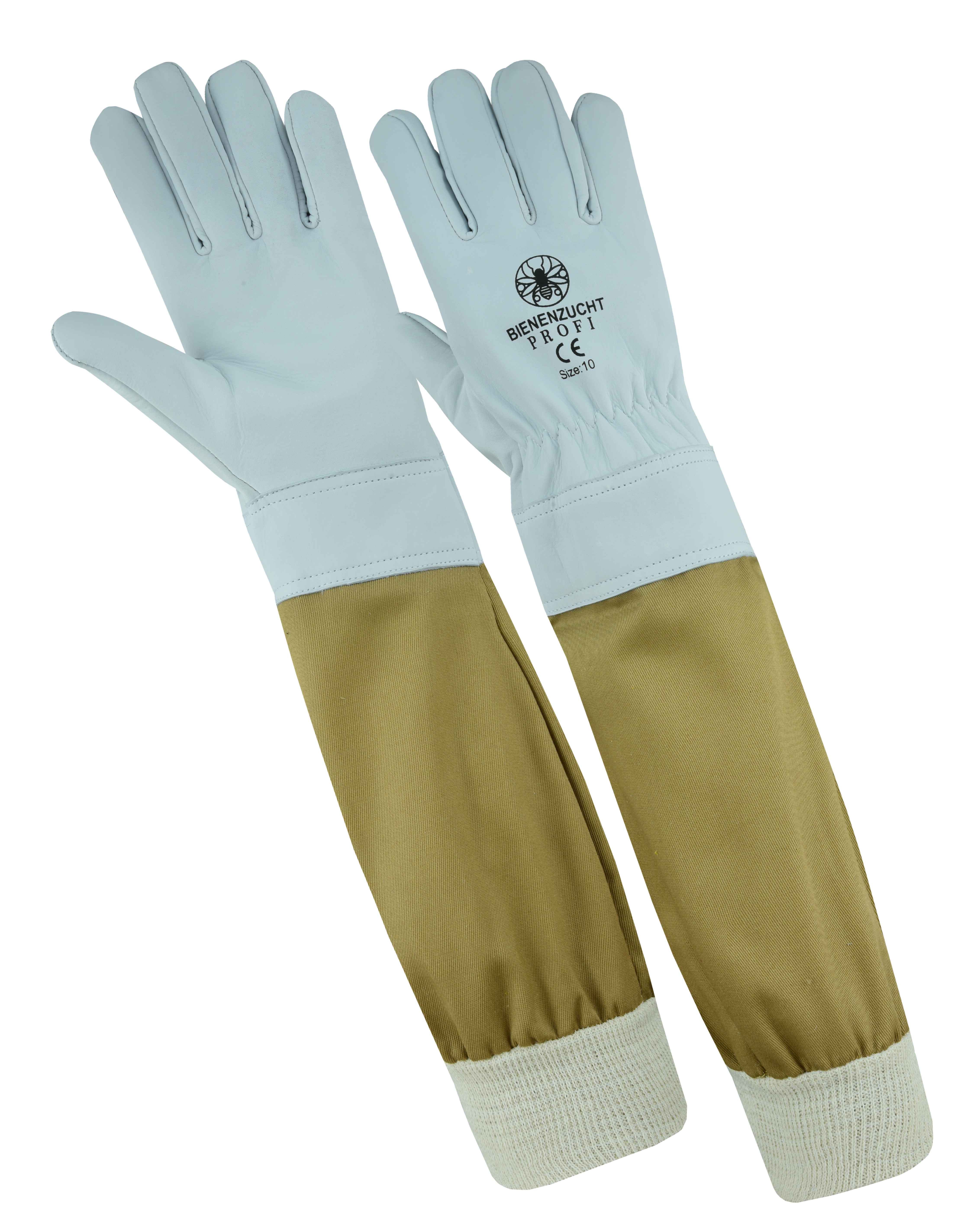 Imkerhandschuhe Leder Weiß, Stulpen Khaki