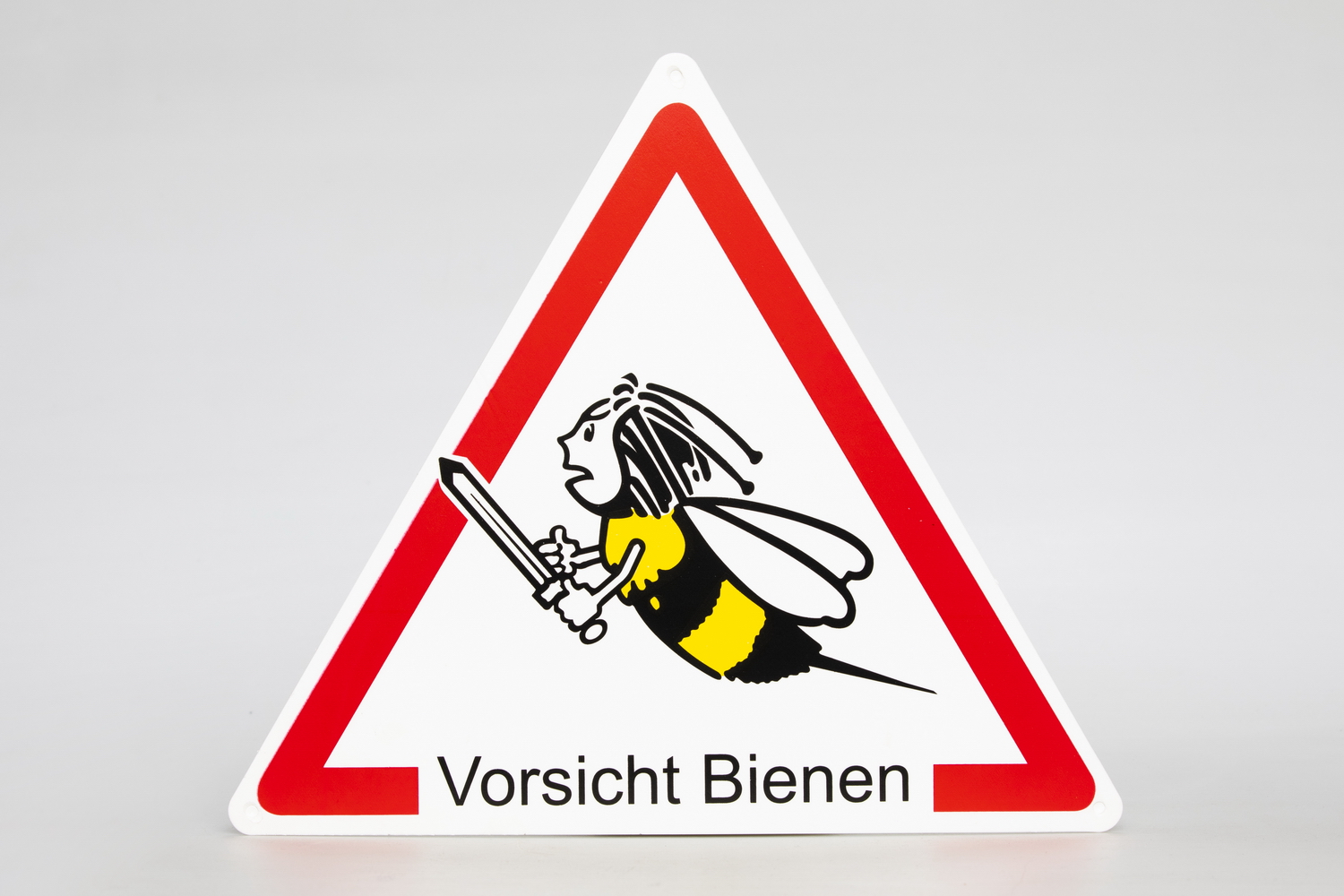 Dreieck Warnschild Biene mit Schwert