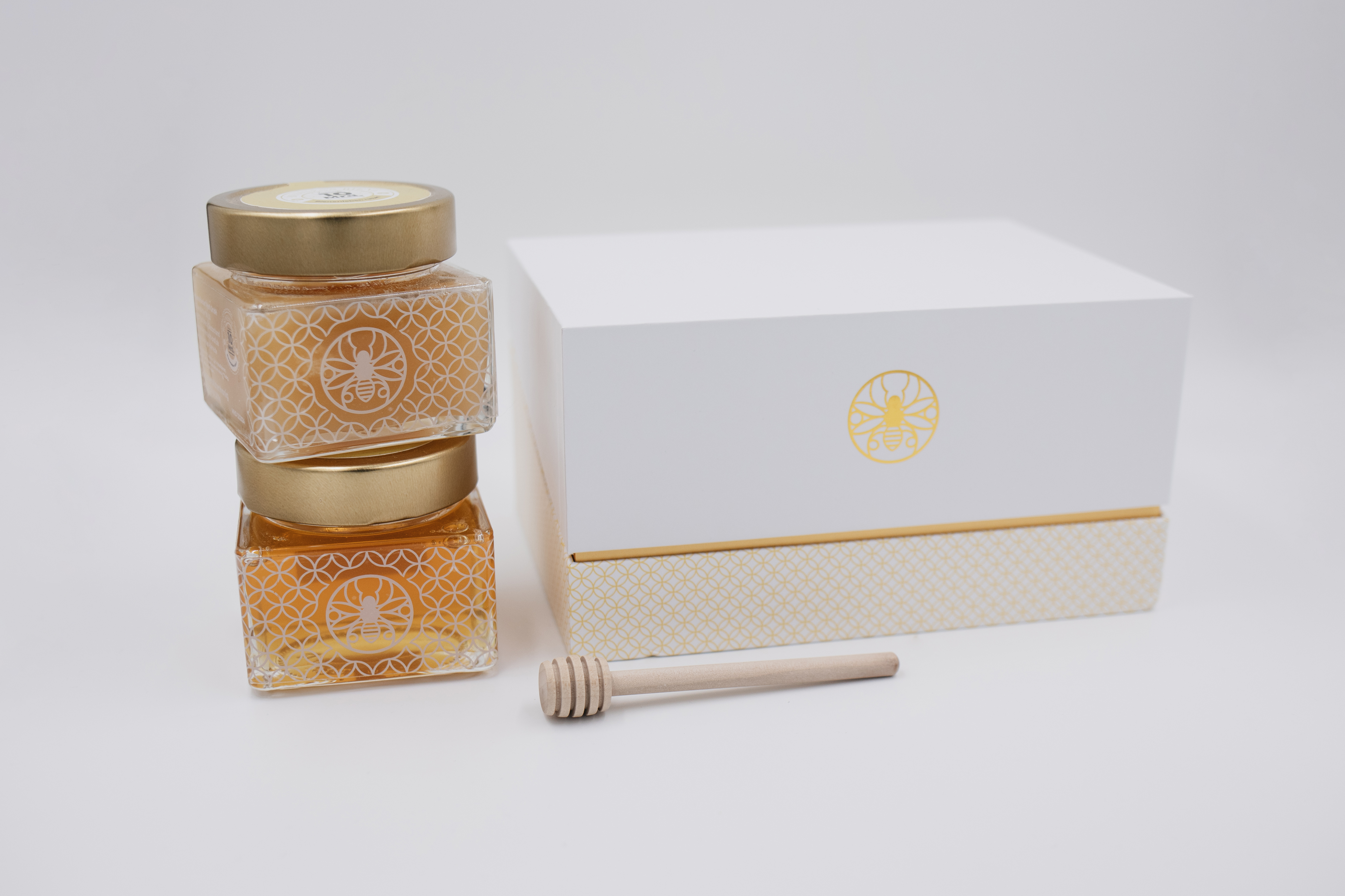 Honig Probierset Zweifachset Weiß mit Honiglöffel