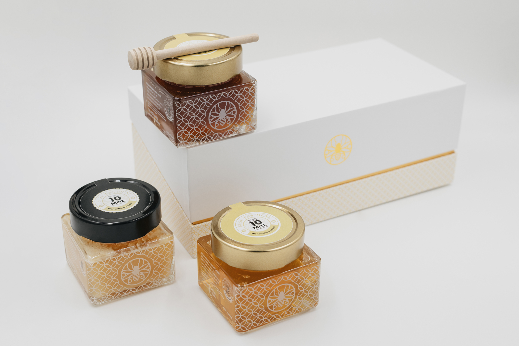 Honig Weihnachtsgeschenkbox Dreierset Weiß mit Honiglöffel