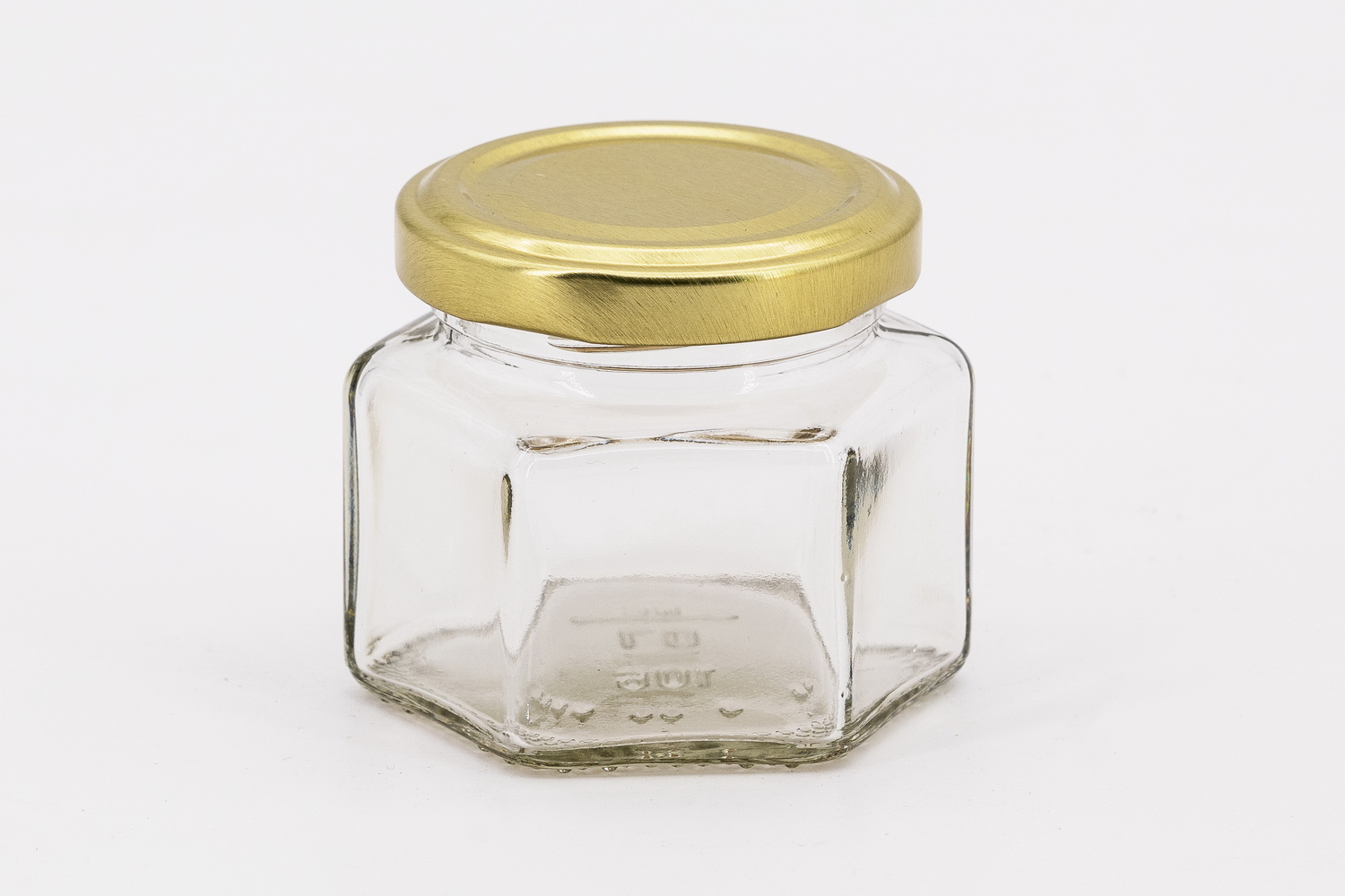 Sechseckglas 106 ml mit 53er gold