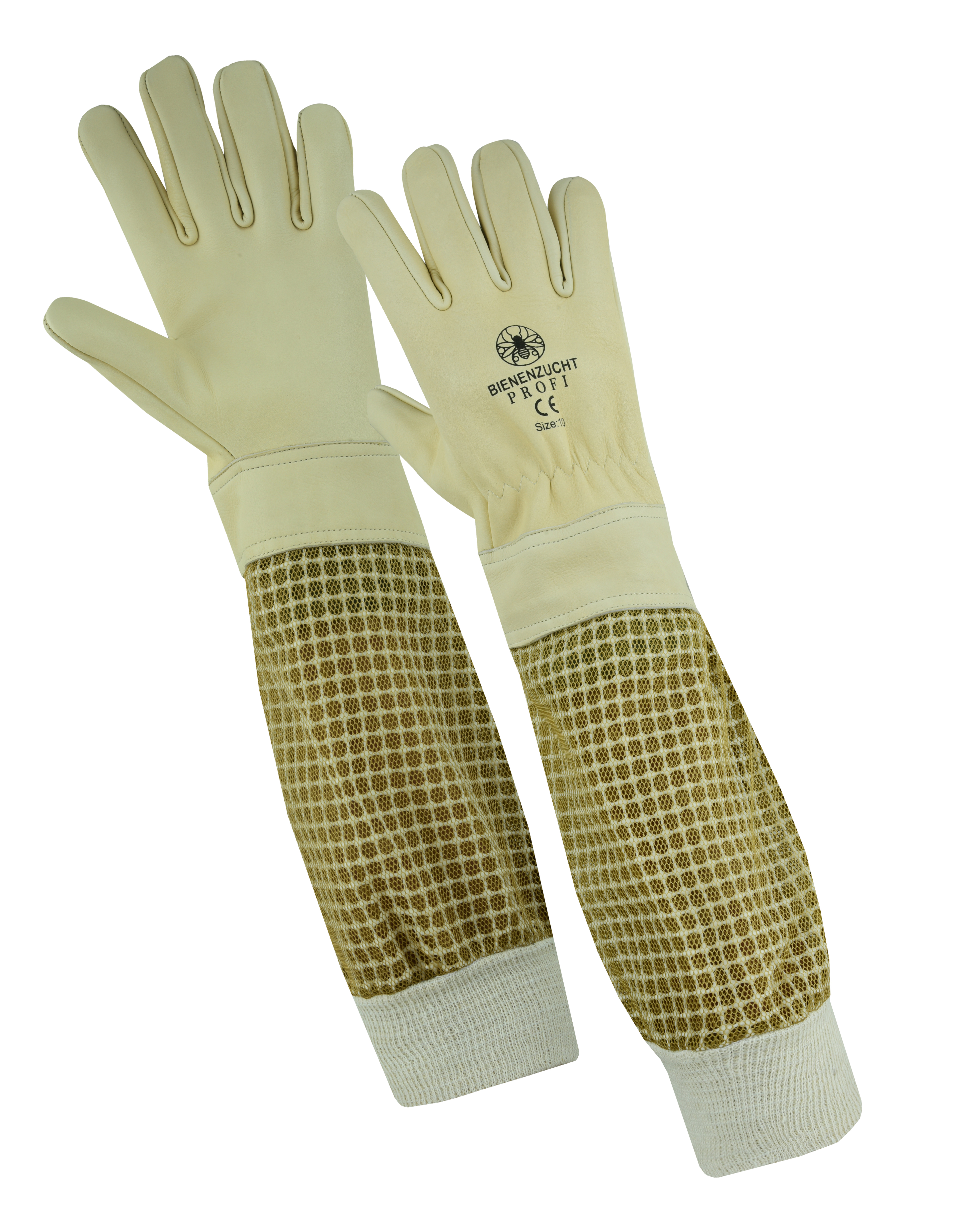 Imkerhandschuhe Leder Beige Ärmel Khaki atmungsaktiv