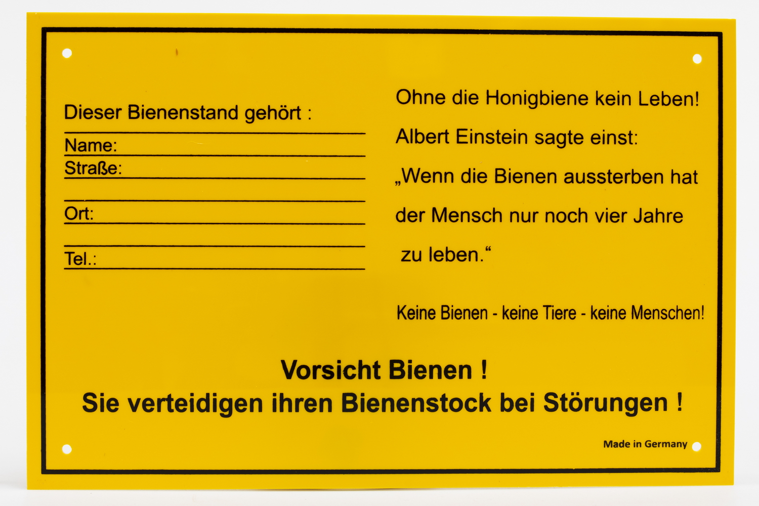 Warn- und Infoschild Bienenstand