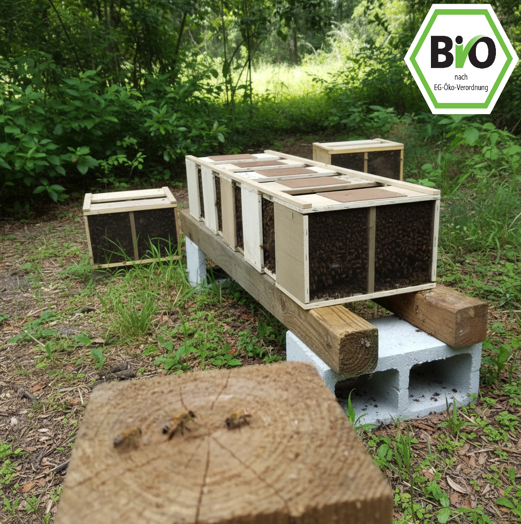 Organic Buckfast artificial swarm station mated