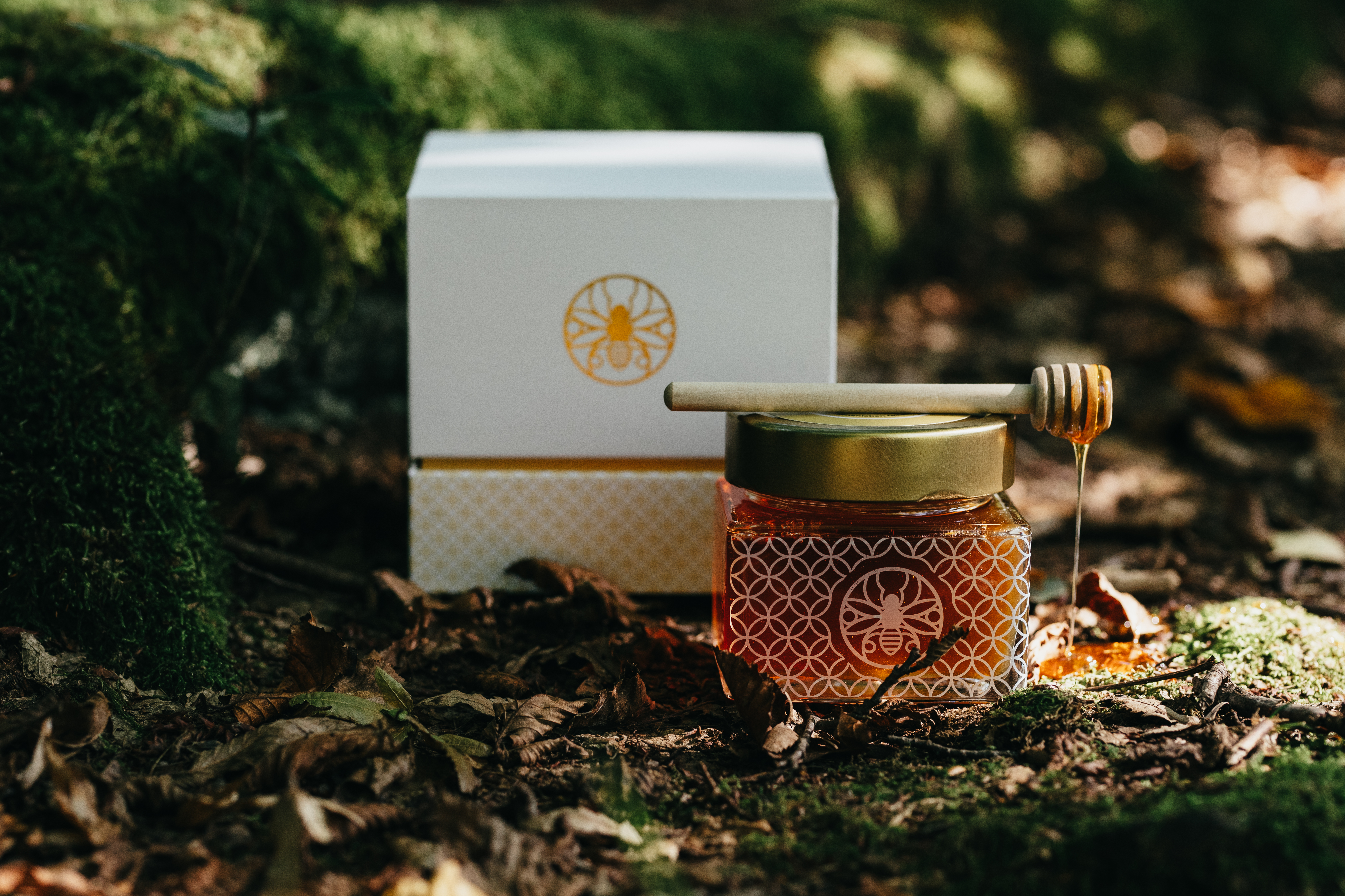 Honig Geschenkset Weiß mit Honigglas